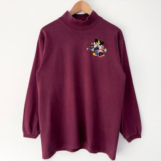 Vintage Mickey Minnie Embroidered Flower 90s Long Sleeve (M)