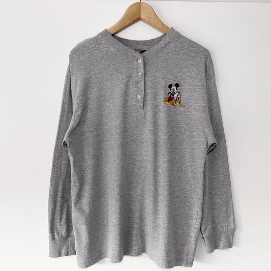 Vintage Mickey & Pluto 90s Henley Long Sleeve (M)