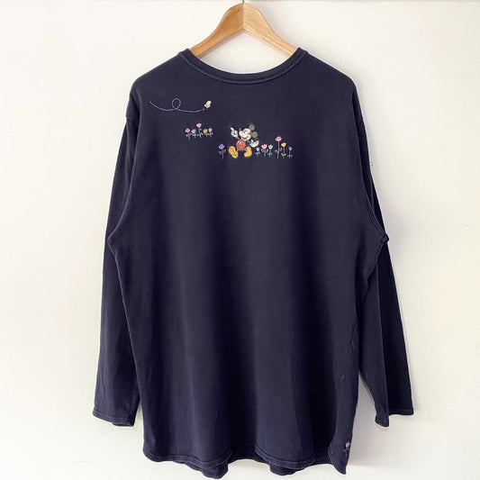 Vintage Mickey Flowers & Butterfly Embroidered Long Sleeve (XL)