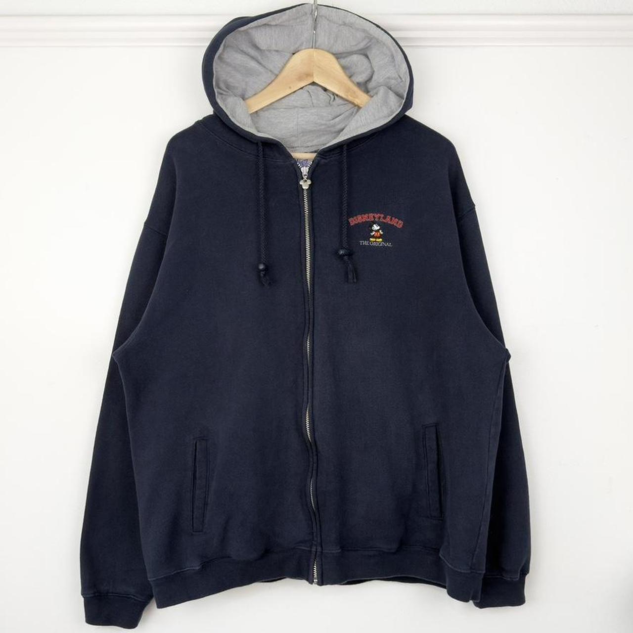 Vintage 00s Disneyland Mickey Mouse Embroidered Zip Up Navy Hoodie (L)