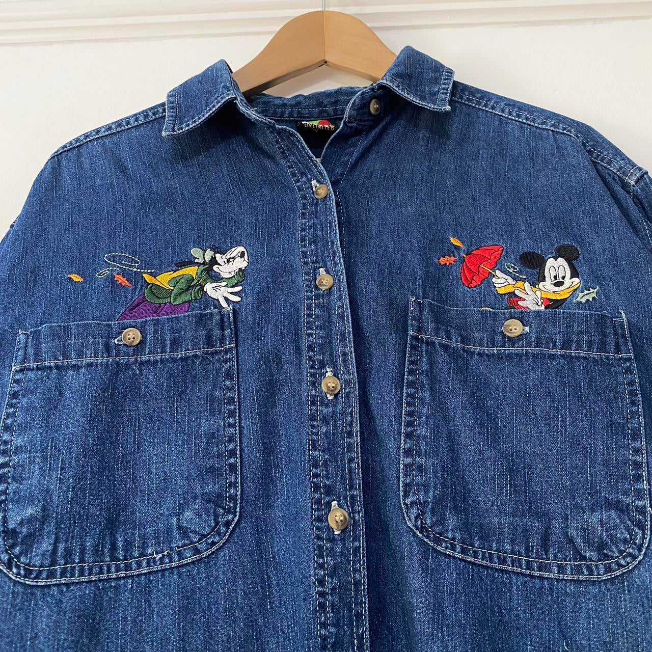 Vintage Windy Day Embroidered Disney Denim 90s Shirt (S/M)