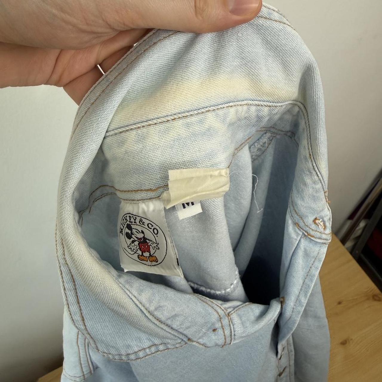 Vintage 90s Mickey Mouse Embroidered Distressed Blue Denim Shirt (M)