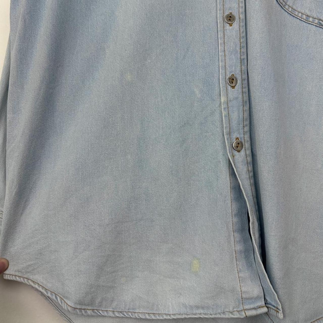 Vintage 90s Mickey Mouse Embroidered Distressed Blue Denim Shirt (M)