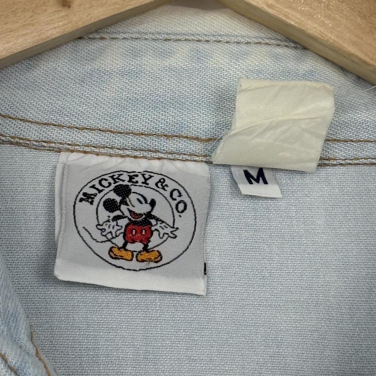 Vintage 90s Mickey Mouse Embroidered Distressed Blue Denim Shirt (M)