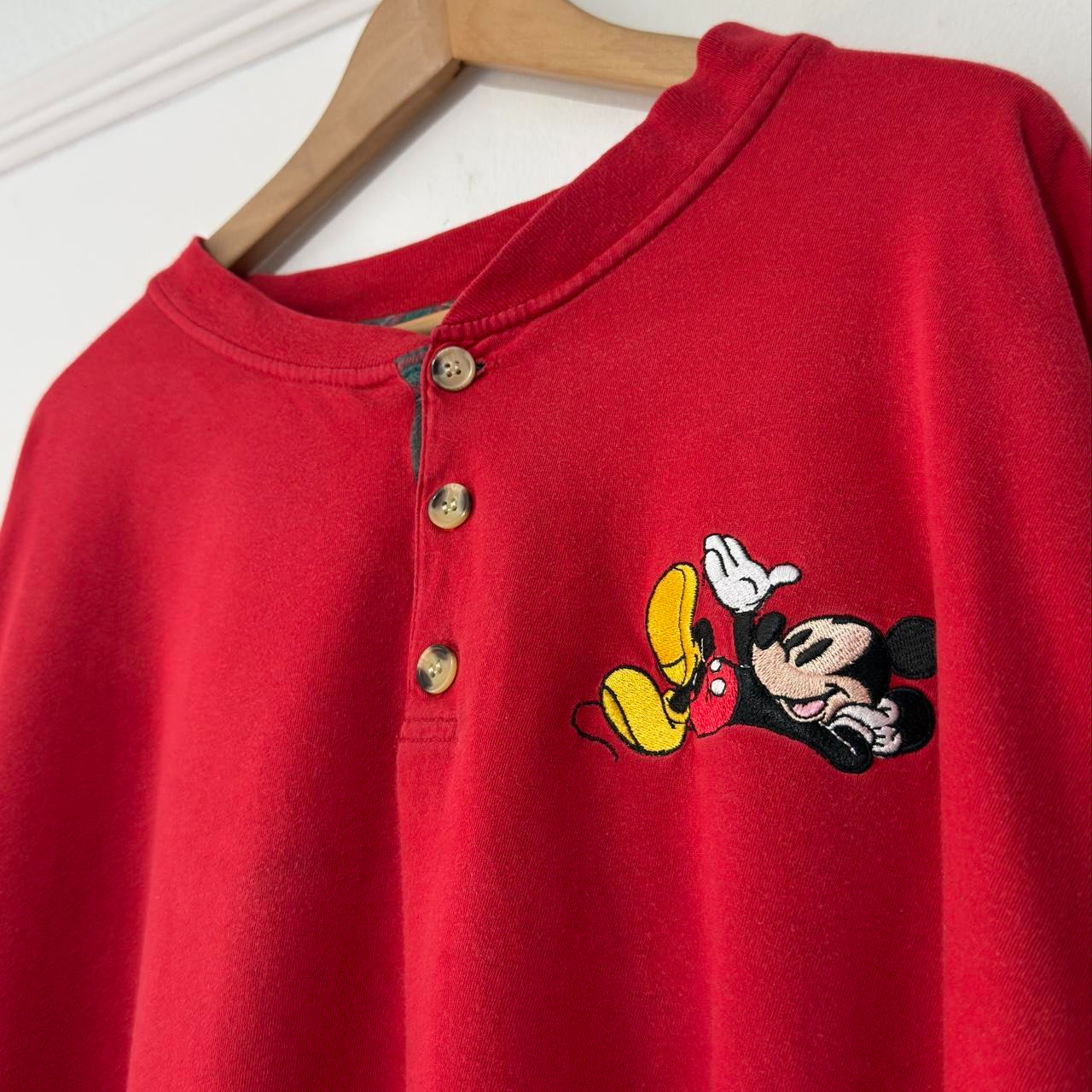 Vintage Mickey Mouse 90s Henley Long Sleeve (XXL)