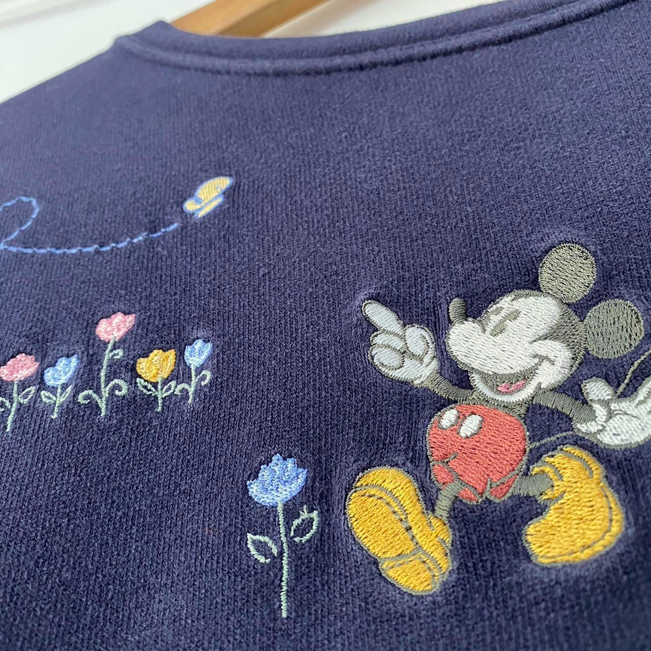 Vintage Mickey Flowers & Butterfly Embroidered Long Sleeve (XL)