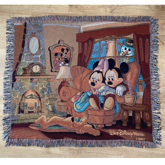 Vintage Walt Disney World Cozy Fireplace Tapestry Throw