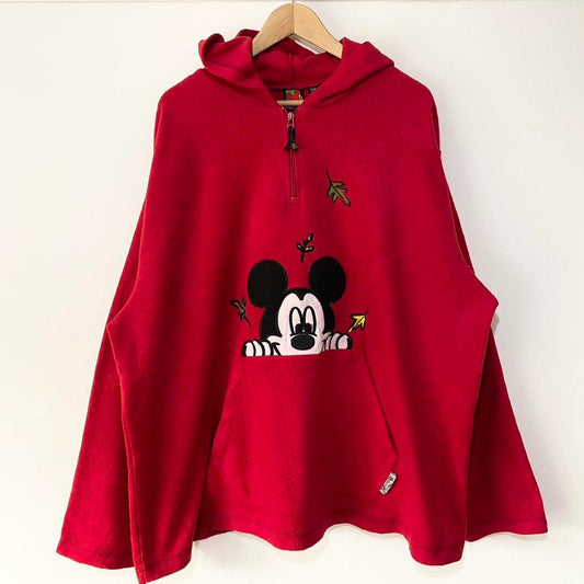 Vintage Mickey & Leaves Fleece Hoodie (XXL)