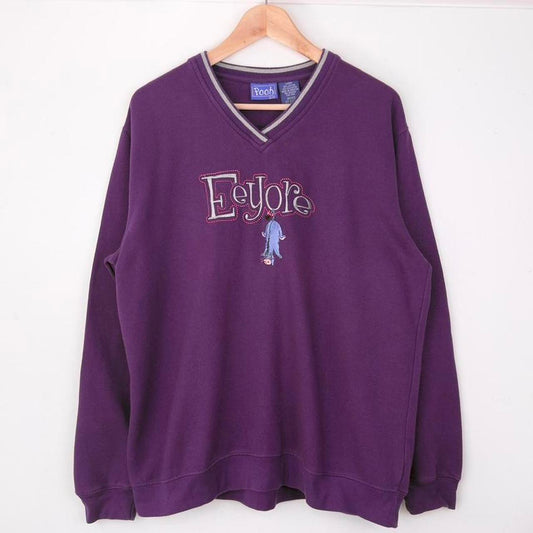 Vintage 90s Eeyore Embroidered Pooh Purple V Neck Sweatshirt (L)