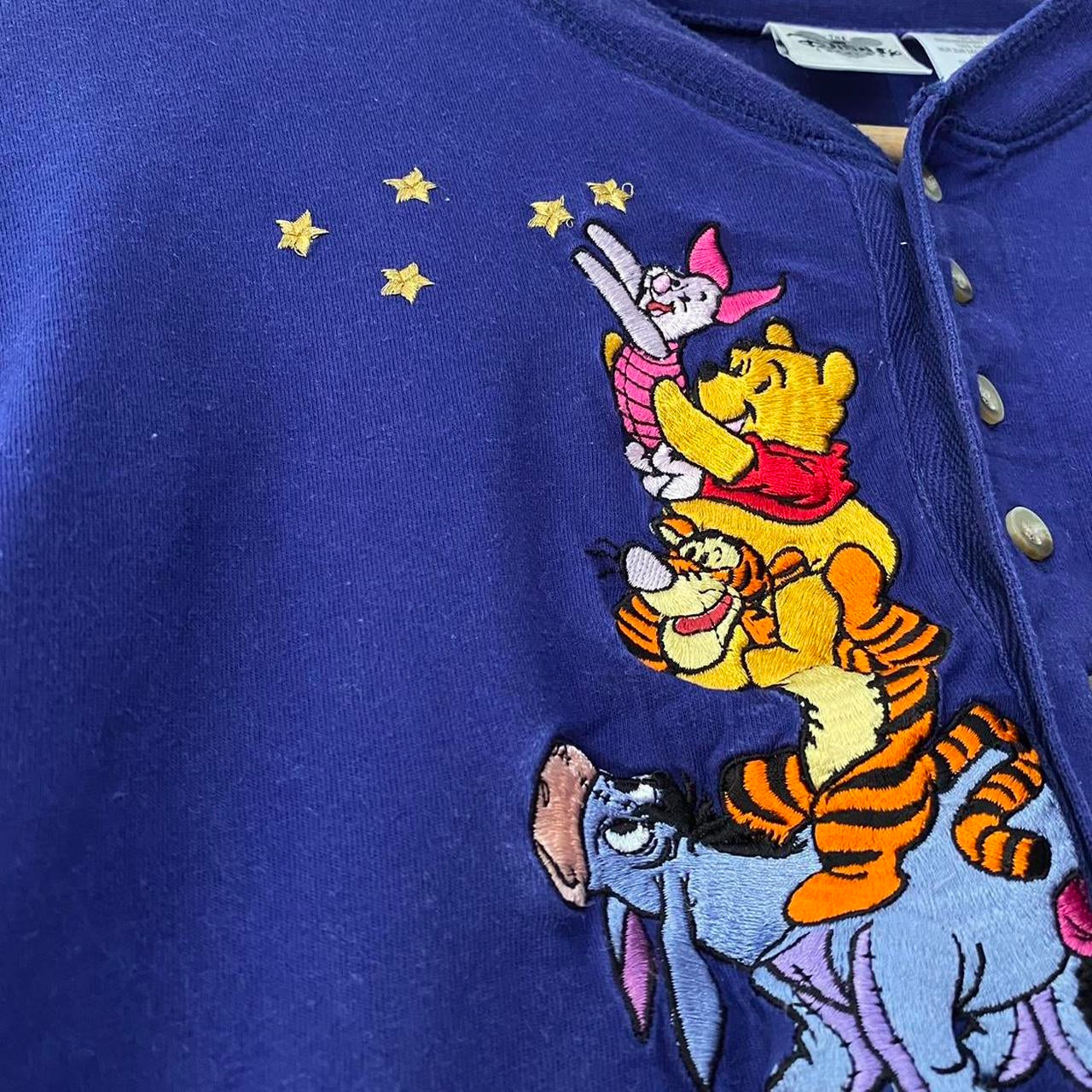 Vintage Pooh & Friends Embroidered Stars Henley Long Sleeve (L)