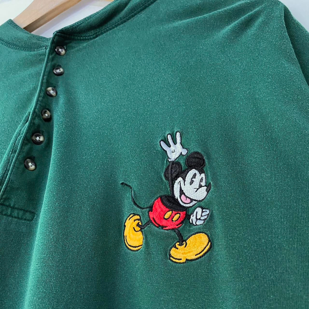 Vintage Mickey Mouse Henley 90s Long Sleeve (XL)