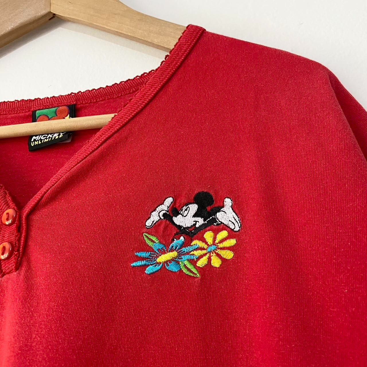 Vintage Mickey Mouse Flowers Embroidered 90s T Shirt (S)