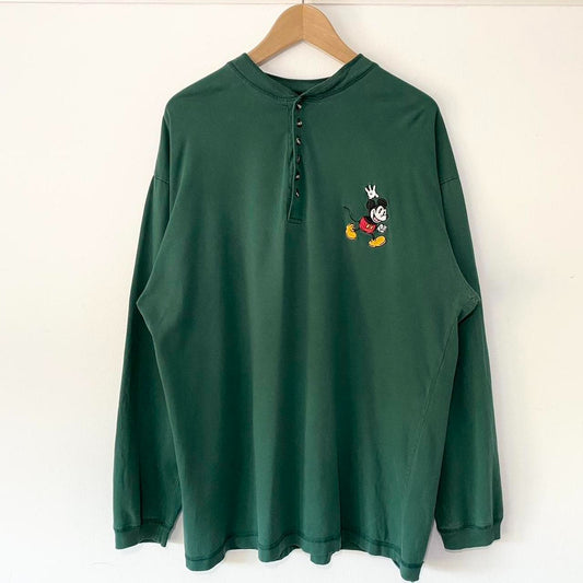 Vintage Mickey Mouse Henley 90s Long Sleeve (XL)