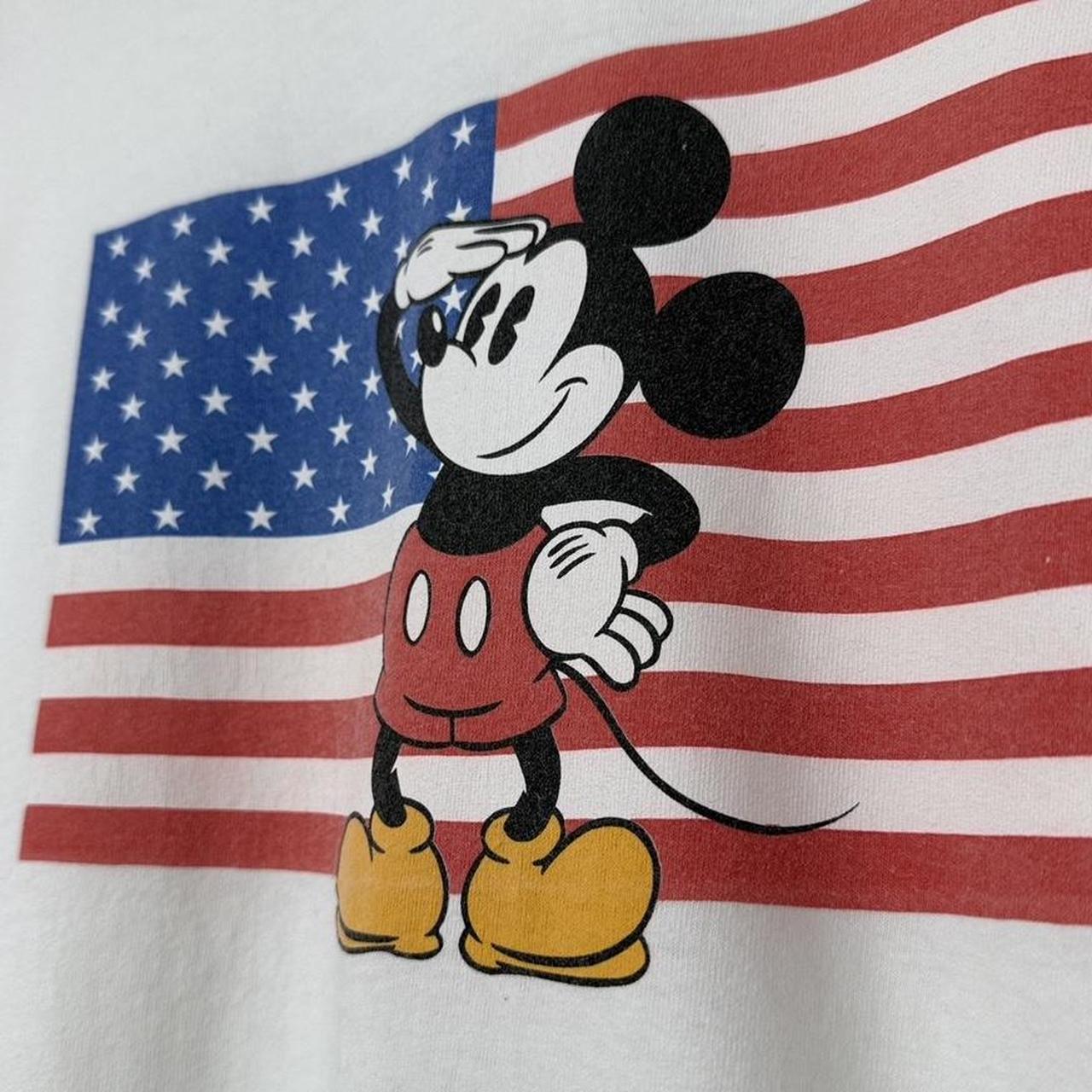 Vintage 00s Mickey Mouse United States Flag White T Shirt (L)
