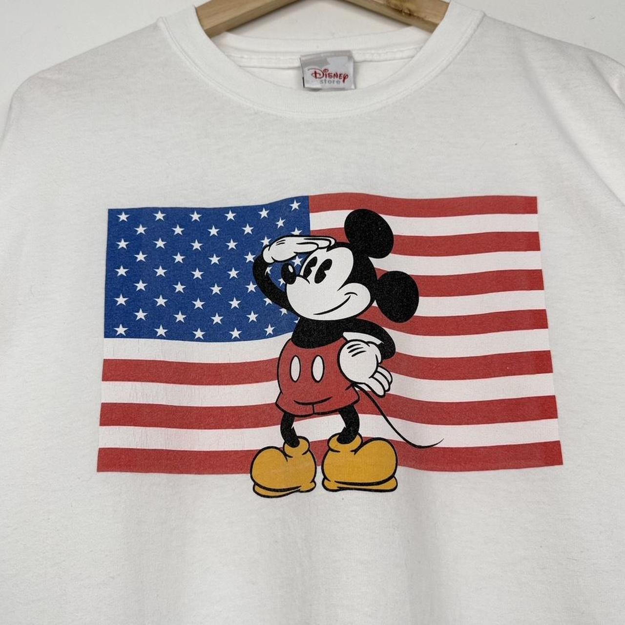 Vintage 00s Mickey Mouse United States Flag White T Shirt (L)
