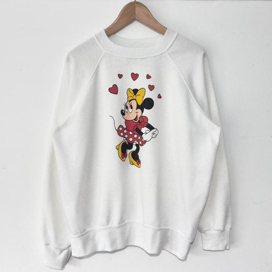 Vintage Minnie Mouse Love Hearts 80s Sweatshirt (L)