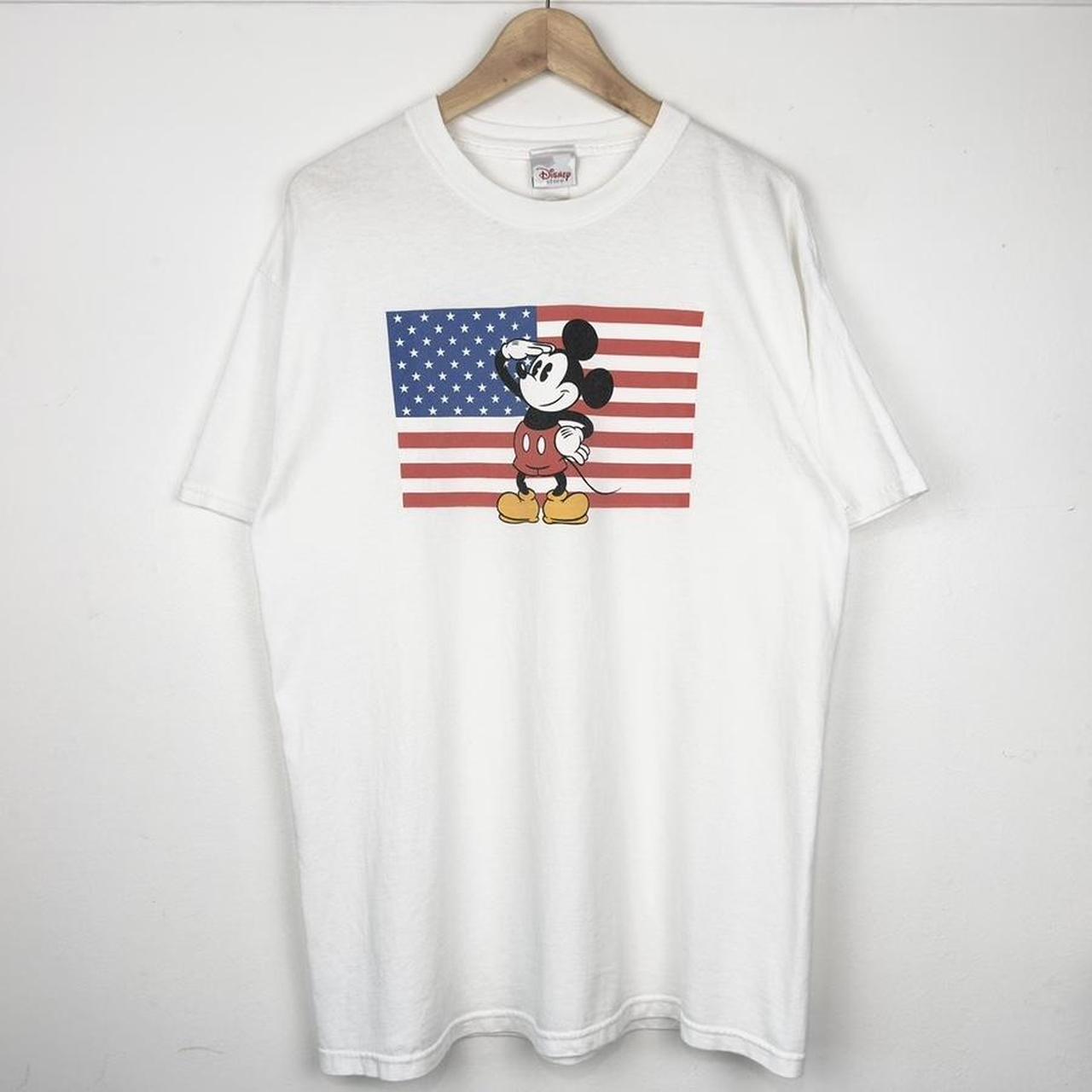 Vintage 00s Mickey Mouse United States Flag White T Shirt (L)