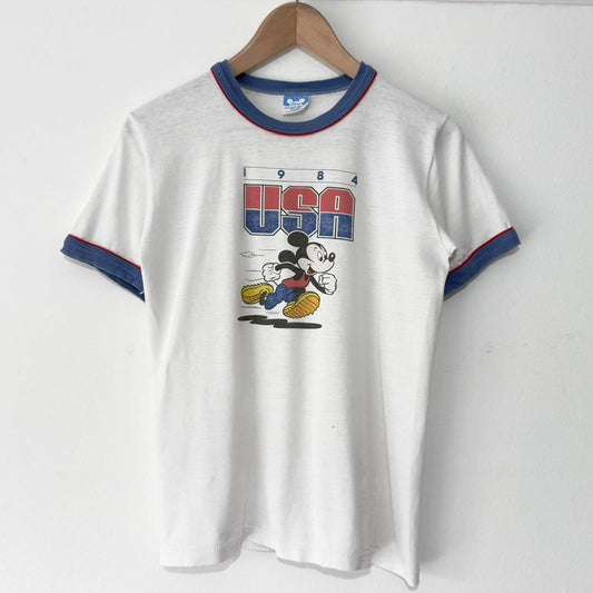 Vintage Mickey USA 1984 Ringer T Shirt (S, See Measurements)