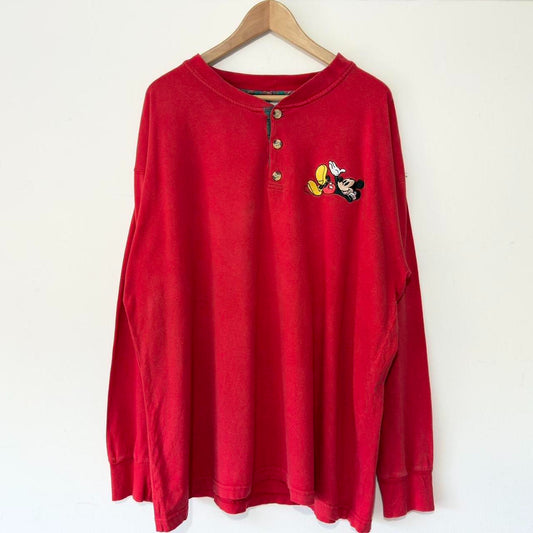 Vintage Mickey Mouse 90s Henley Long Sleeve (XXL)