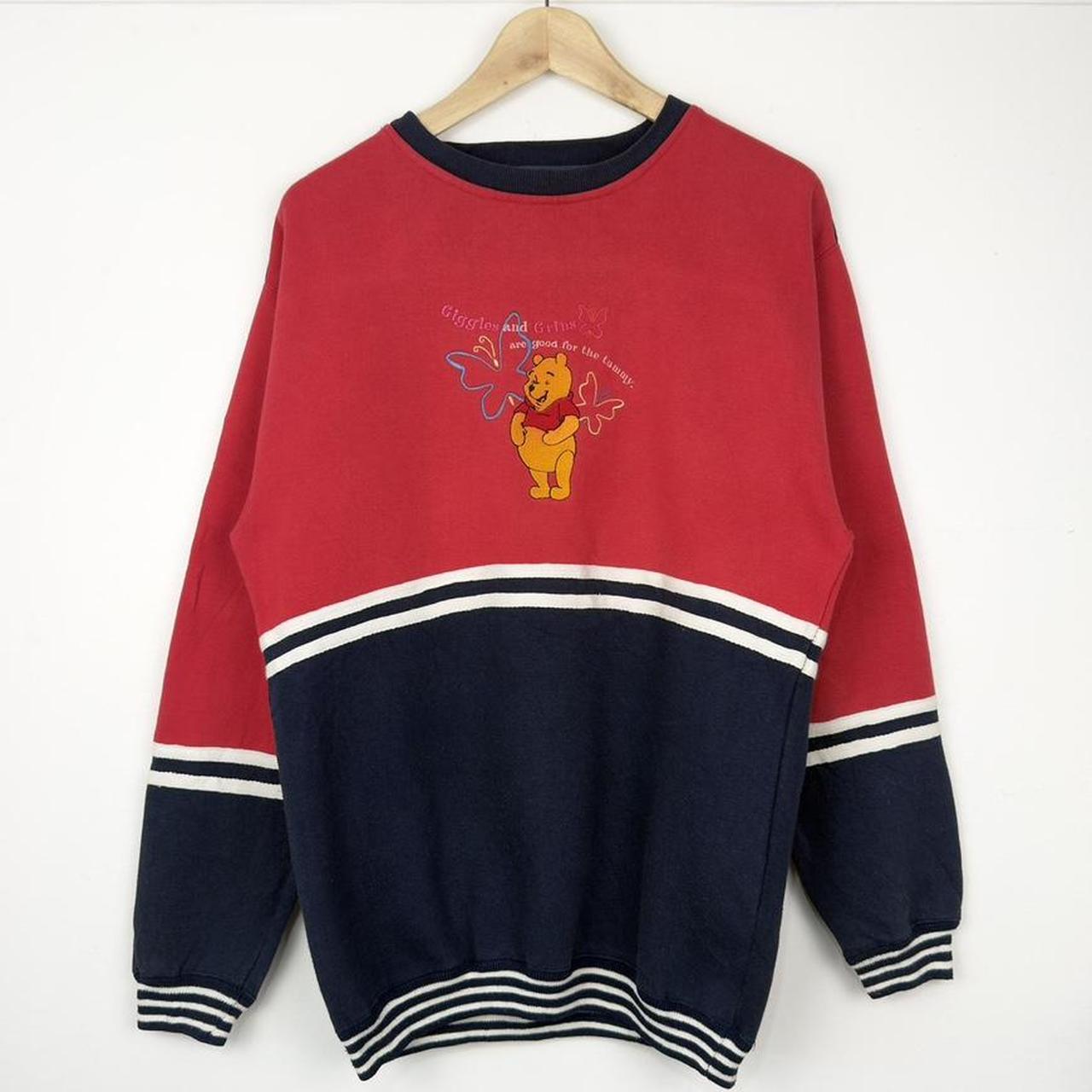Vintage 90s Winnie the Pooh Giggles and Grins Embroidered Colour Block Sweatshirt (M)