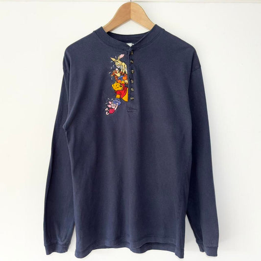 Vintage Pooh and Friends Embroidered 90s Henley Shirt (M)