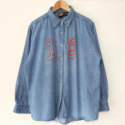 Vintage Mickey Embroidered 90s Denim Shirt (L)