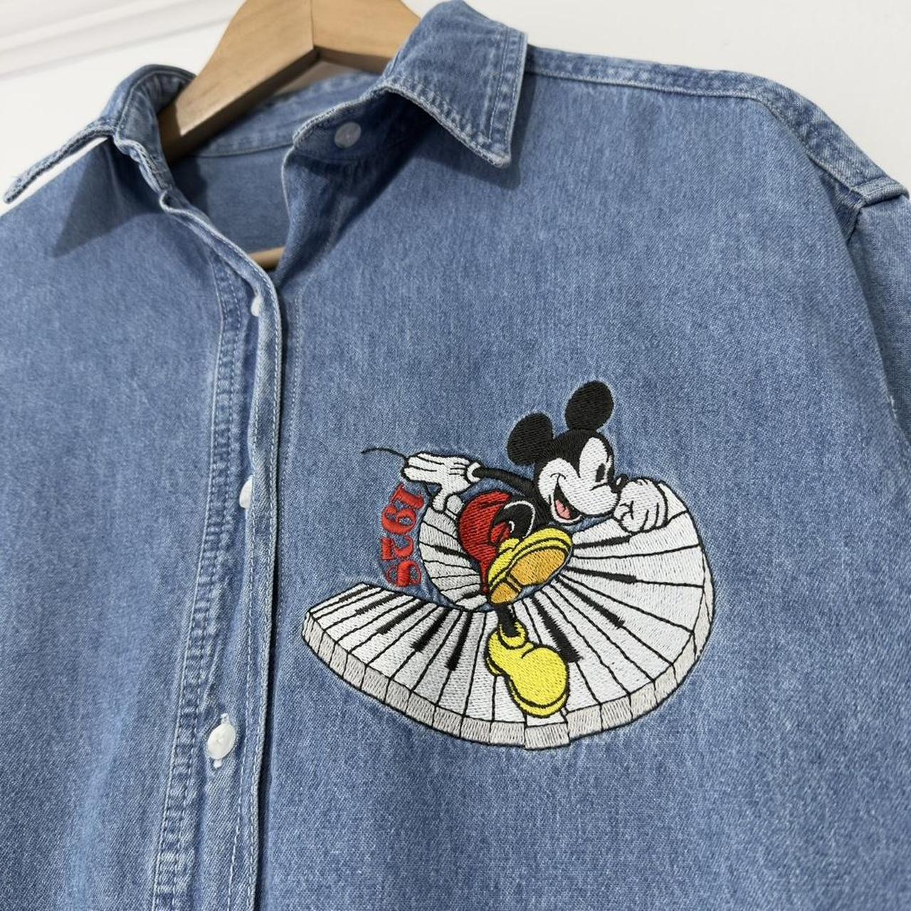 Vintage Dancing Mickey & Friends Embroidered 90s Denim Shirt (M)