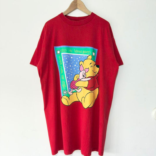 Vintage Pooh & Piglet Chilly Day Warm Hearts 90s T Shirt (Long XXL)