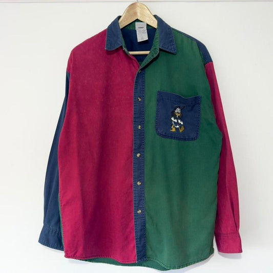 Vintage Mickey & Friends Hiking Embroidered Colour Block 90s Shirt (S)
