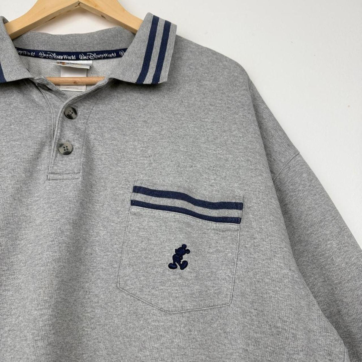Vintage 00s Mickey Mouse Grey Pocket Polo Shirt (XL)