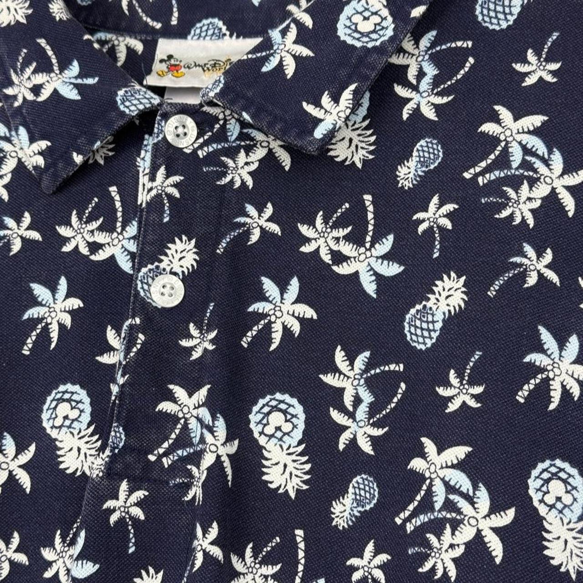 Vintage 00s Walt Disney World Mickey Pineapple Navy Polo Shirt (XL)