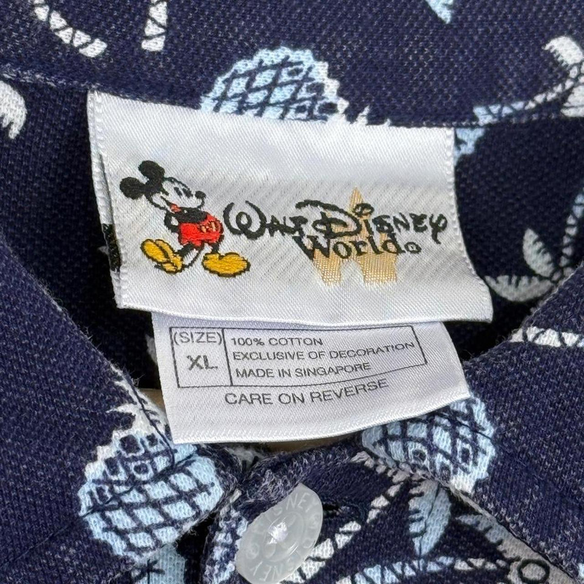 Vintage 00s Walt Disney World Mickey Pineapple Navy Polo Shirt (XL)