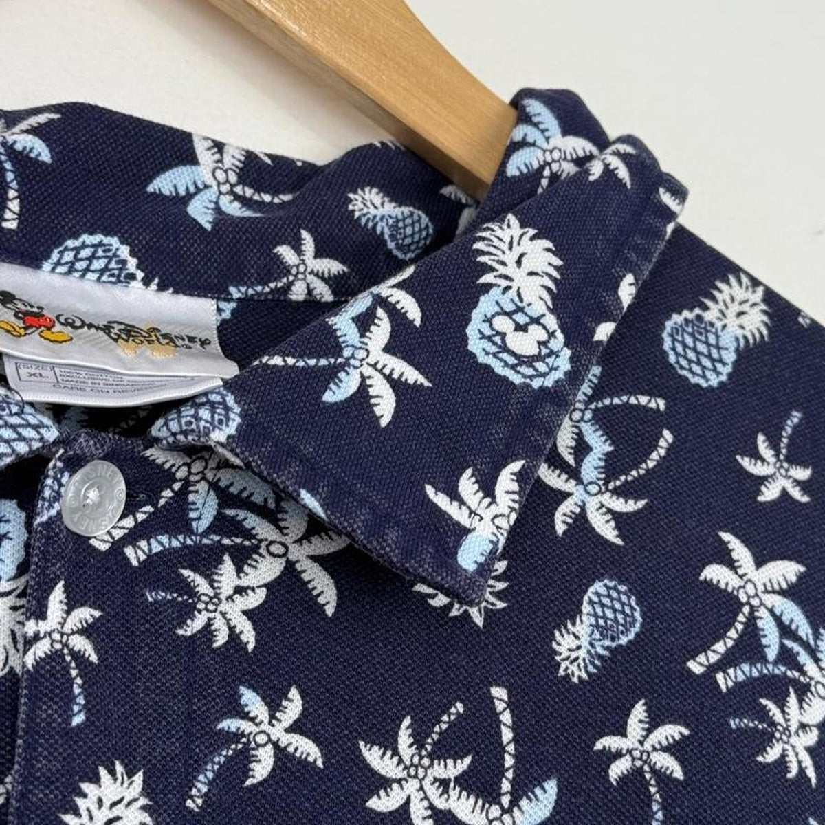 Vintage 00s Walt Disney World Mickey Pineapple Navy Polo Shirt (XL)