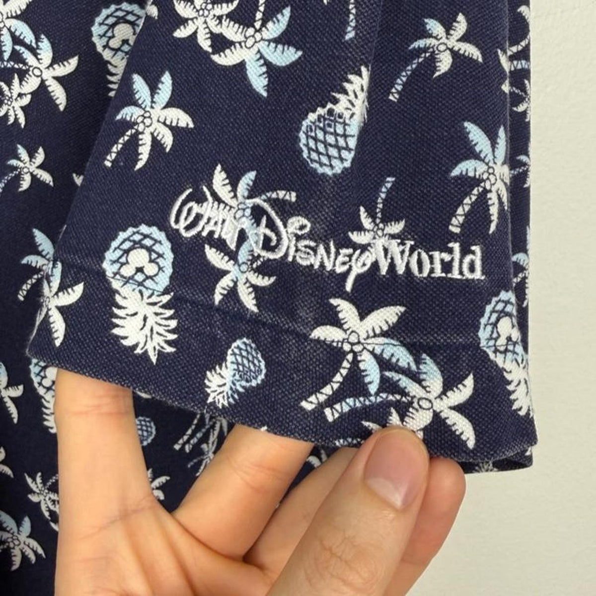 Vintage 00s Walt Disney World Mickey Pineapple Navy Polo Shirt (XL)