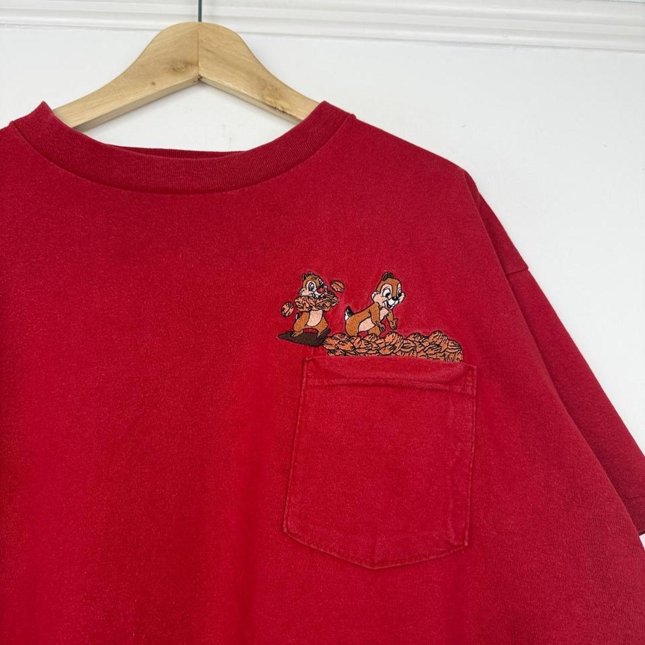 Vintage 90s Disney Chip & Dale Embroidered Red Pocket T Shirt (L/XL)