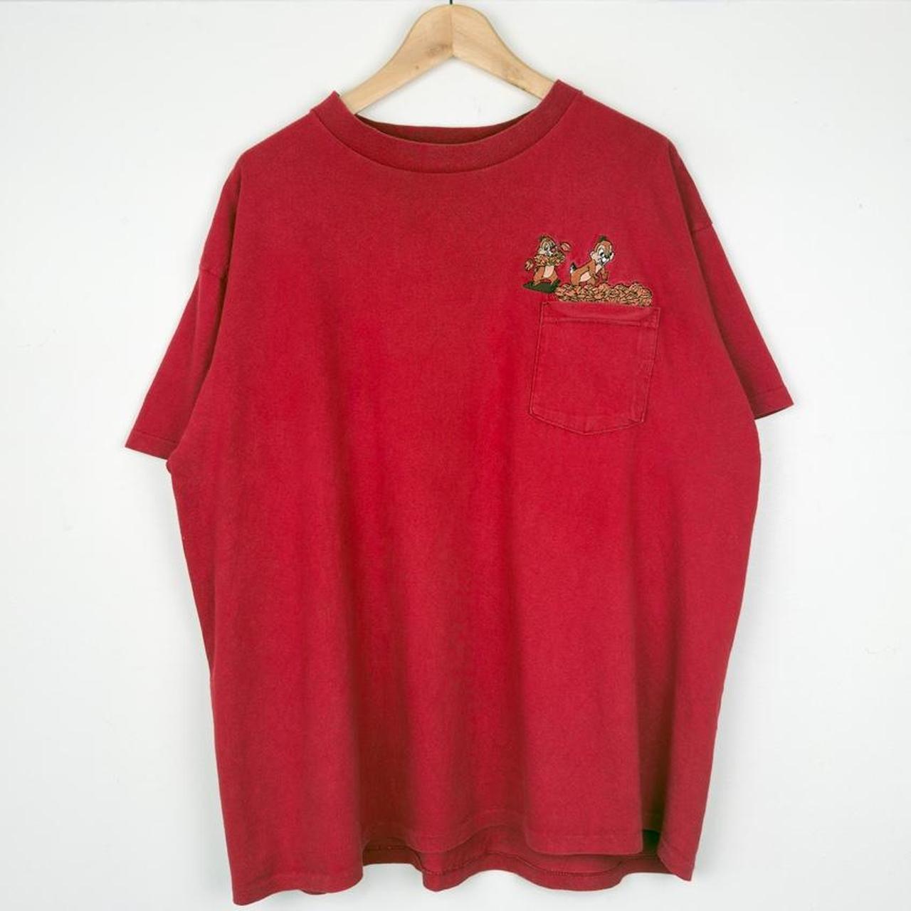 Vintage 90s Disney Chip & Dale Embroidered Red Pocket T Shirt (L/XL)