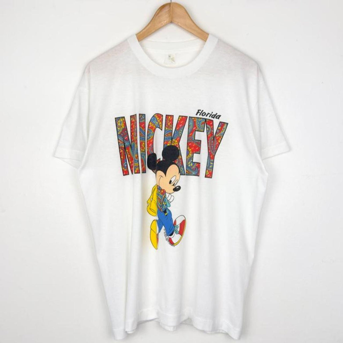 Vintage 90s Mickey Florida Paisley Spell Out White T Shirt (M/L)