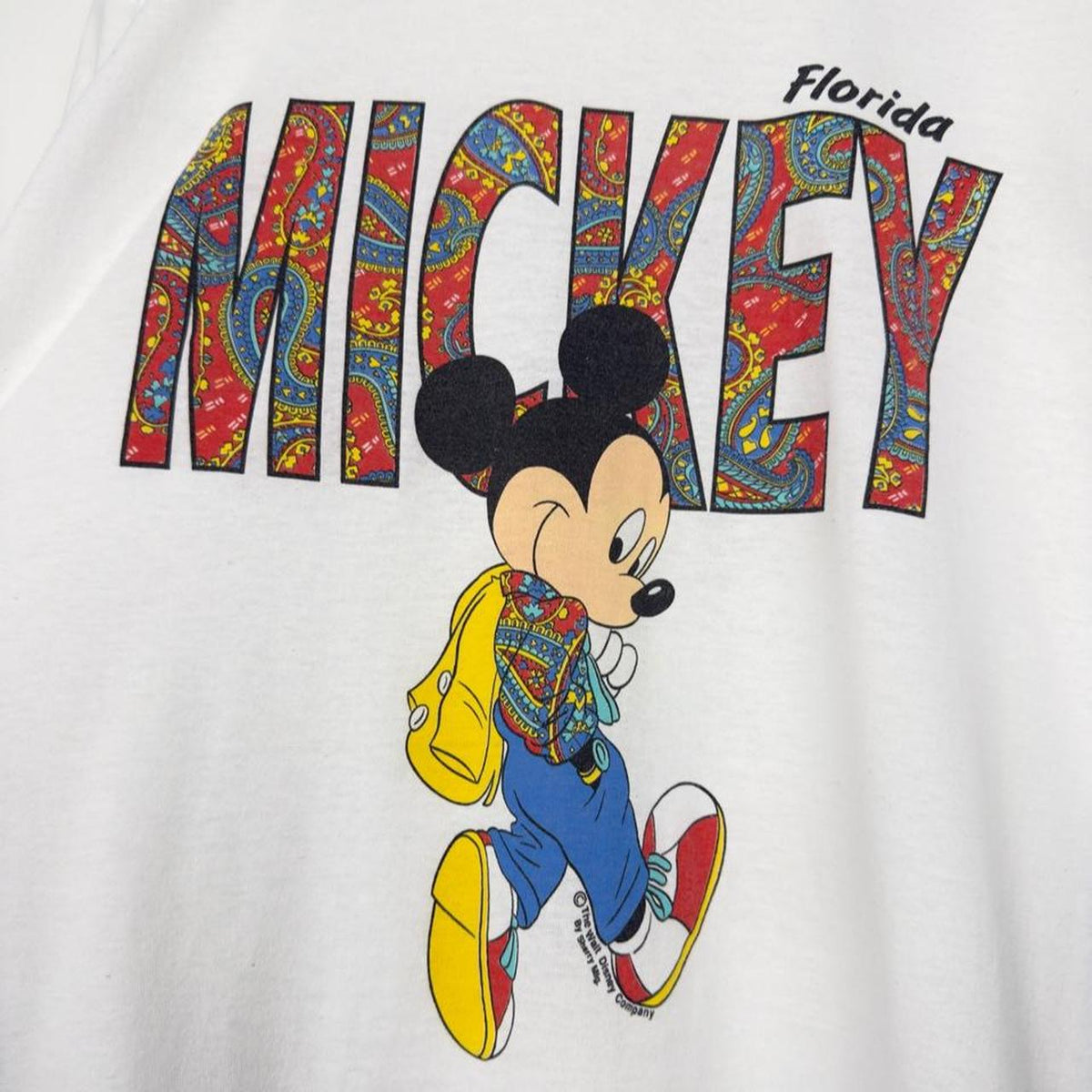 Vintage 90s Mickey Florida Paisley Spell Out White T Shirt (M/L)