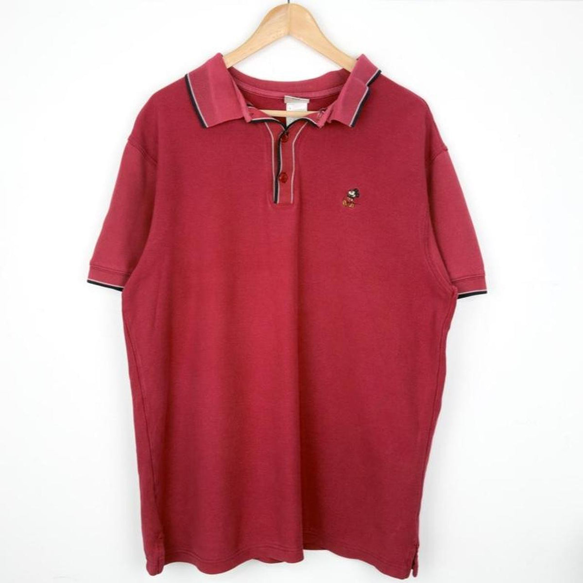 Vintage 00s Mickey Mouse Embroidered Red Polo Shirt (L)