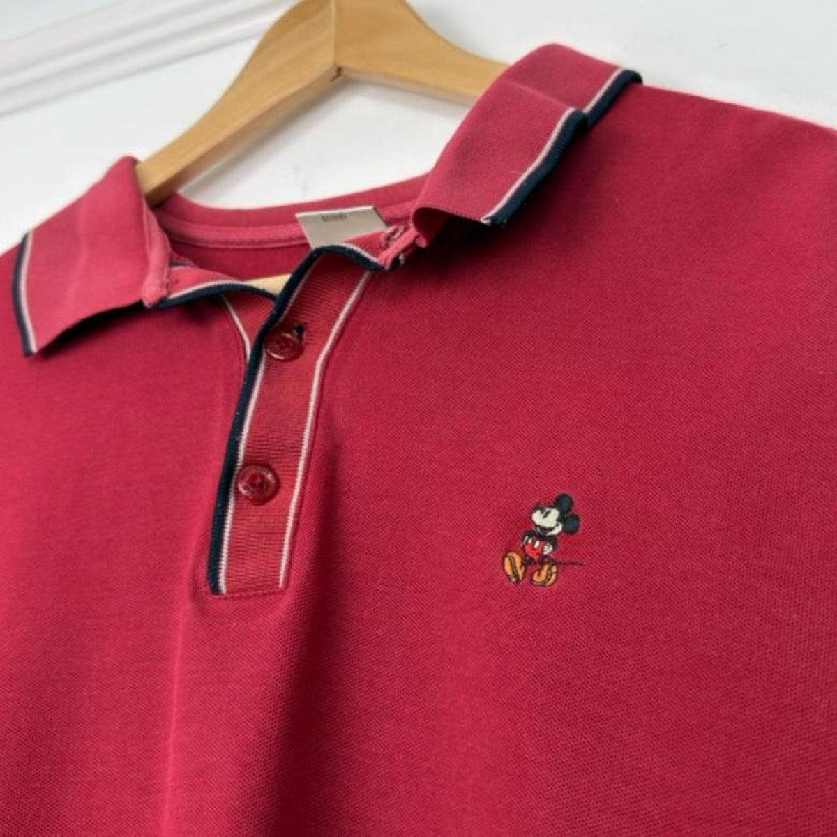 Vintage 00s Mickey Mouse Embroidered Red Polo Shirt (L)