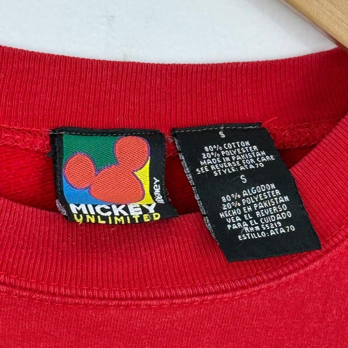 Vintage 00s Mickey Peek Leaves Red Sweatshirt (S)
