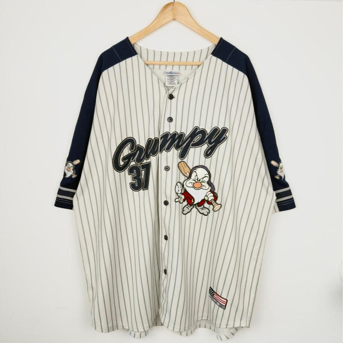 Vintage 00s Grumpy Baseball Disneyland Grey Beige Jersey (XL)