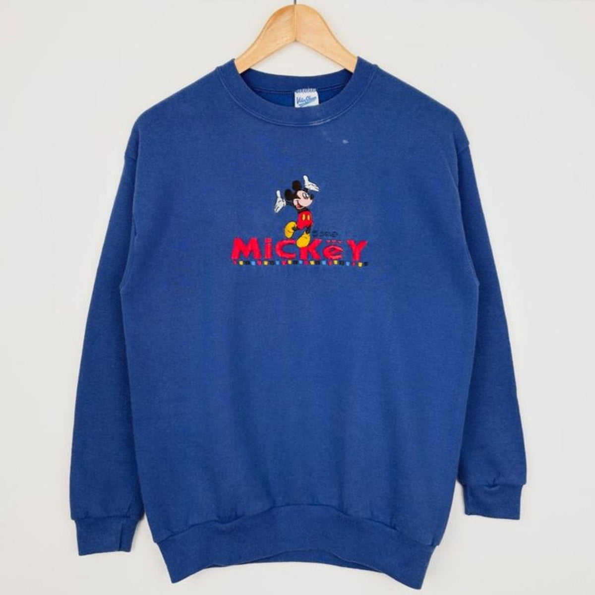 Vintage 90s Mickey Mouse Embroidered Blue Sweatshirt (Youth XL, Adult XS)