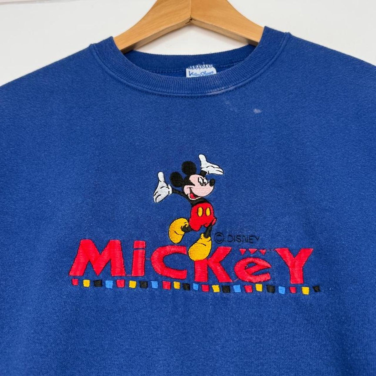 Vintage 90s Mickey Mouse Embroidered Blue Sweatshirt (Youth XL, Adult XS)