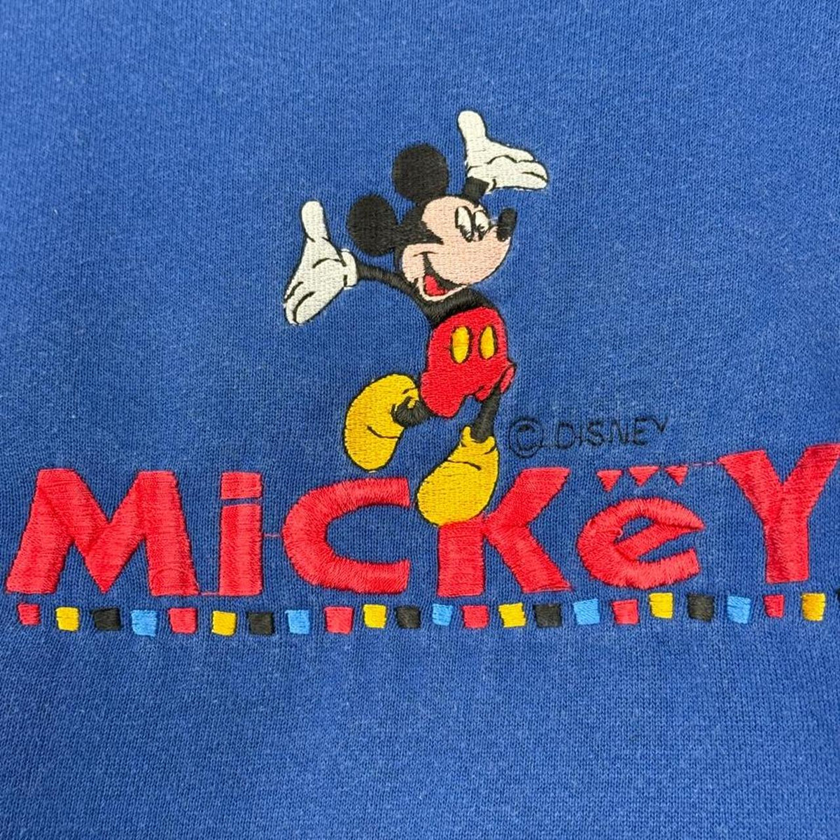 Vintage 90s Mickey Mouse Embroidered Blue Sweatshirt (Youth XL, Adult XS)