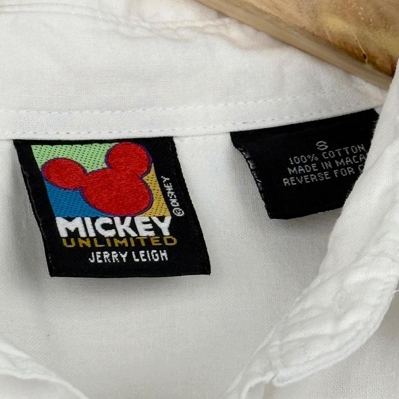 Vintage 90s Mickey Drawing Embroidered White Button Up Shirt (S)