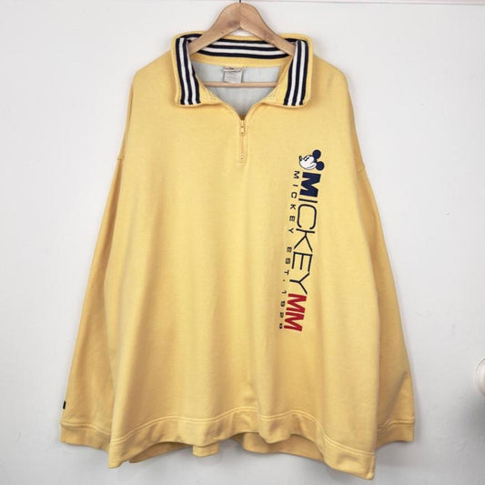 Vintage 00s Mickey Mouse Embroidered Yellow Quarter Zip (XXXL)