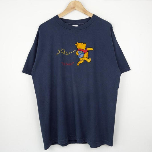 Vintage 90s Winnie The Pooh Oh Bother Embroidered Navy Blue T Shirt (XL)