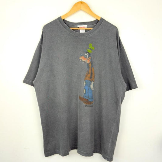 Vintage 00s Goofy Disneyland Faded Grey T Shirt (XL)