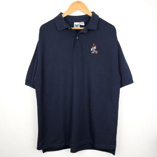 Vintage 90s Mickey Mouse Baseball Navy Polo Shirt (L)